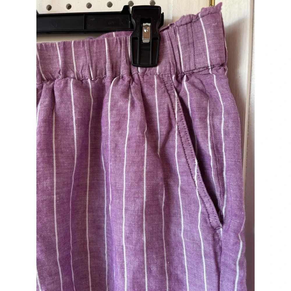 Talbots Women's Lg Linen Cotton Striped Purple Crop Pants Wide Leg Pull On